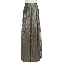 Oscar de la Renta Gold Lurex Silk Ruffled Maxi Skirt L