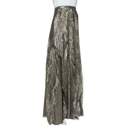 Oscar de la Renta Gold Lurex Silk Ruffled Maxi Skirt L