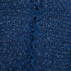 Pre Owned Oscar de la Renta Blue Silk Hand Knit Button Front Cardigan L