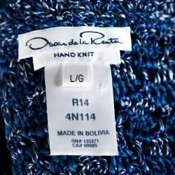 Pre Owned Oscar de la Renta Blue Silk Hand Knit Button Front Cardigan L