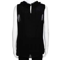 مملوكة مسبقًا بلوزة اوسكار دي لا رينتا منفوشة بلا أكمام حرير أسود مقاس كبير (لارج)