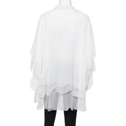 Pre Owned Oscar de la Renta Off White Silk Layered Tie Detail Blouse L
