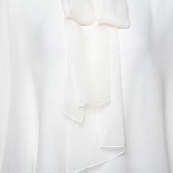 Pre Owned Oscar de la Renta Off White Silk Layered Tie Detail Blouse L
