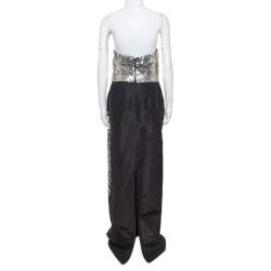 مملوكة مسبقًا Oscar de la Renta Black Silk Sequin Embellished Strapless Gown L
