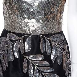 مملوكة مسبقًا Oscar de la Renta Black Silk Sequin Embellished Strapless Gown L