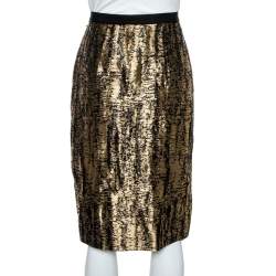 Pre Owned Oscar de la Renta Metallic Black/White Jacquard Knee Length Skirt M