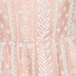 Pre Owned Oscar de la Renta Pale Pink Organza Silk Embroidered Sleeveless Dress XL