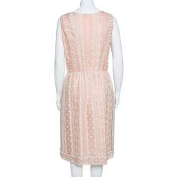 Pre Owned Oscar de la Renta Pale Pink Organza Silk Embroidered Sleeveless Dress XL