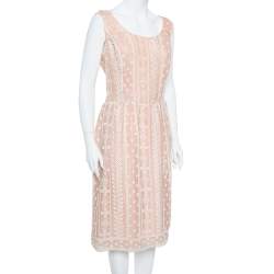 Pre Owned Oscar de la Renta Pale Pink Organza Silk Embroidered Sleeveless Dress XL