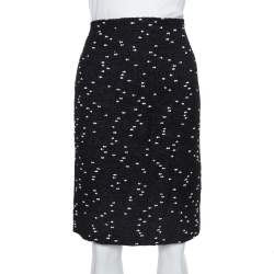 Pre Owned Oscar de la Renta Monochrome Tweed Fitted Short Skirt M