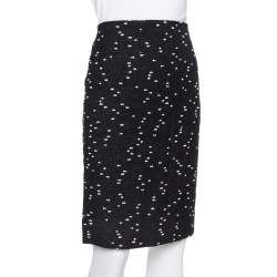 Pre Owned Oscar de la Renta Monochrome Tweed Fitted Short Skirt M