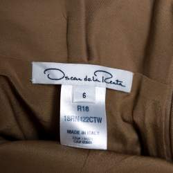 Pre Owned Oscar de la Renta Beige Cotton Paper Bag Waist Belted Midi Skirt M