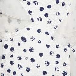 Oscar de la Renta White Painted Effect Lace Ruffle Detail Short Dress M
