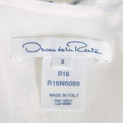 Oscar de la Renta White Painted Effect Lace Ruffle Detail Short Dress M