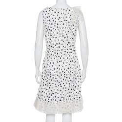 Oscar de la Renta White Painted Effect Lace Ruffle Detail Short Dress M