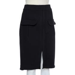 Pre Owned Oscar de la Renta Black Wool Paneled Short Skirt M