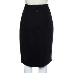 Pre Owned Oscar de la Renta Black Wool Paneled Short Skirt M