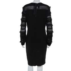 Pre Owned Oscar de la Renta Black Silk Knit Ruffle Trim Detail Sheath Dress XL