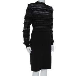Pre Owned Oscar de la Renta Black Silk Knit Ruffle Trim Detail Sheath Dress XL