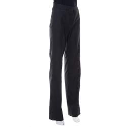 Pre Owned Oscar de la Renta Charcoal Grey Wool Straight Leg Trousers M