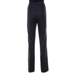 Pre Owned Oscar de la Renta Charcoal Grey Wool Straight Leg Trousers M