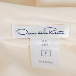 Oscar de la Renta Cream Silk Neck Tie Detail Button Front Shirt Dress L