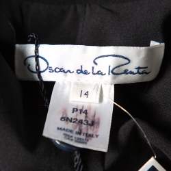 Pre Owned Oscar de la Renta Black Knit Draped Detail Collarless Button Front Blazer XL
