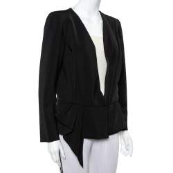Pre Owned Oscar de la Renta Black Knit Draped Detail Collarless Button Front Blazer XL
