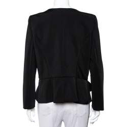 Pre Owned Oscar de la Renta Black Knit Draped Detail Collarless Button Front Blazer XL