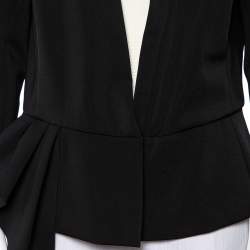 Pre Owned Oscar de la Renta Black Knit Draped Detail Collarless Button Front Blazer XL