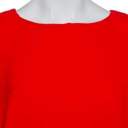 Pre Owned Oscar de la Renta Red Silk Crepe Cape Detail Gown M