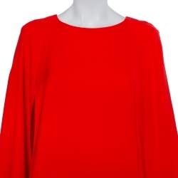 Pre Owned Oscar de la Renta Red Silk Crepe Cape Detail Gown M