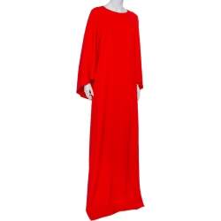 Pre Owned Oscar de la Renta Red Silk Crepe Cape Detail Gown M