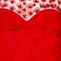 Pre Owned Oscar de la Renta Red Sequin Floral Embellished Cutout Detail Ball Gown L