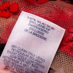 Pre Owned Oscar de la Renta Red Sequin Floral Embellished Cutout Detail Ball Gown L