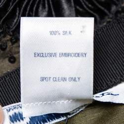 Pre Owned Oscar de la Renta Olive Green Silk Sequin Embellished Pleated Skirt S