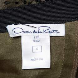 Pre Owned Oscar de la Renta Olive Green Silk Sequin Embellished Pleated Skirt S