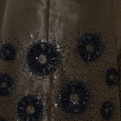 Pre Owned Oscar de la Renta Olive Green Silk Sequin Embellished Pleated Skirt S