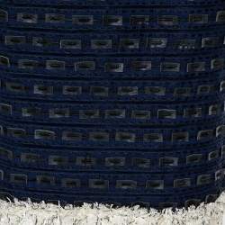 Pre Owned Oscar de la Renta Navy Blue Synthetic & Faux Leather Trim Pencil Skirt M