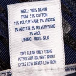 Pre Owned Oscar de la Renta Navy Blue Synthetic & Faux Leather Trim Pencil Skirt M