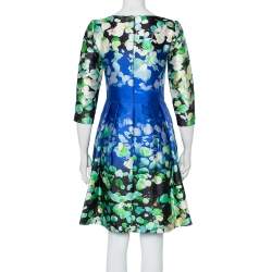 Pre Owned Oscar de la Renta Multicolor Floral Printed Silk & Cotton Sheath Dress S