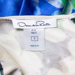 Pre Owned Oscar de la Renta Multicolor Floral Printed Silk & Cotton Sheath Dress S