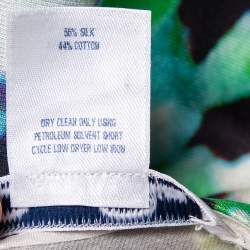 Pre Owned Oscar de la Renta Multicolor Floral Printed Silk & Cotton Sheath Dress S