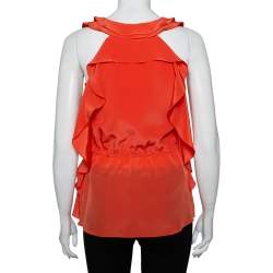 Oscar de la Renta Orange Ruffled Silk Sleeveless Top S