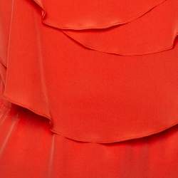 Oscar de la Renta Orange Ruffled Silk Sleeveless Top S