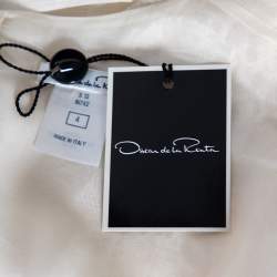 مملوكة مسبقًا Oscar de la Renta Cream Silk Plisse Lace Detail Long Sleeve Blouse S