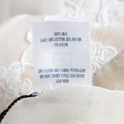 مملوكة مسبقًا Oscar de la Renta Cream Silk Plisse Lace Detail Long Sleeve Blouse S