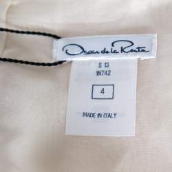 مملوكة مسبقًا Oscar de la Renta Cream Silk Plisse Lace Detail Long Sleeve Blouse S