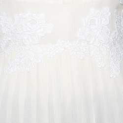 مملوكة مسبقًا Oscar de la Renta Cream Silk Plisse Lace Detail Long Sleeve Blouse S