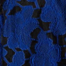 مملوكة مسبقًا Oscar de la Renta Blue Floral Devore Lace Strapless Gown XL